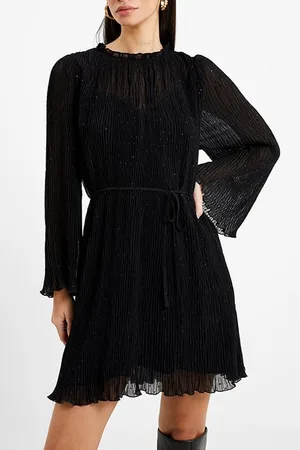 French Connection Callie Pleated Lurex Dress Black