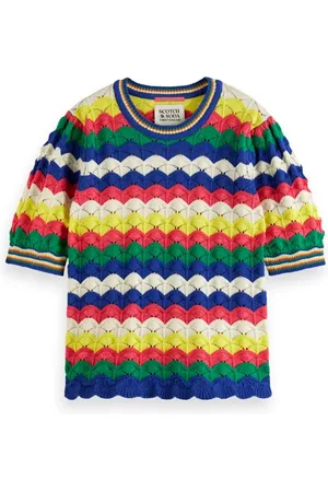 Scotch&Soda Wave Stitch Knitted Short Sleeve Pullover Pink Wave Stripe