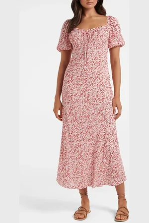 Forever New Lorelai Ruched Front Midi Dress Red Westbury Ditsy