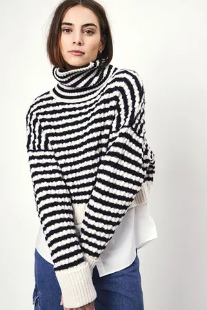 Dante 6 Veneto Stripe Turtle Sweater Butter Cream