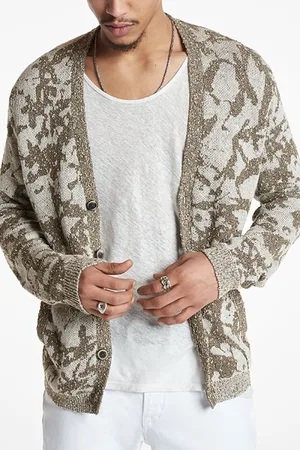 John Varvatos Carlisle Easy Fit Cardigan With Ink Spla Mocha