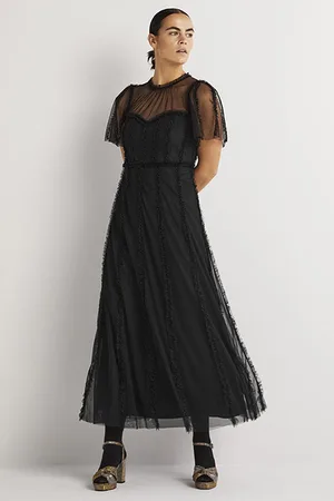 Boden Tulle Maxi Ruffle Party Dress Blk
