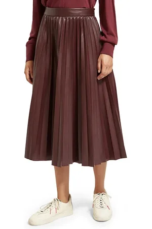 Scotch&Soda Faux Leather Pleated High Rise Midi Skirt