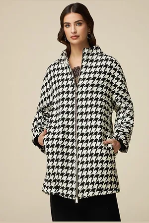 Oltre Wool Blend Houndstooth Coat White