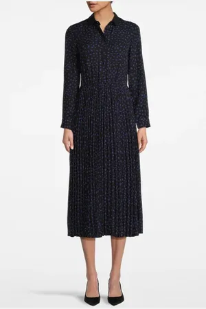 ICODE Black New-look Polka Dot Print Pleated Long Dress