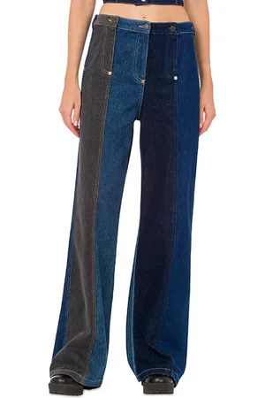 Moschino Patchwork Denim Flare Trousers Blue