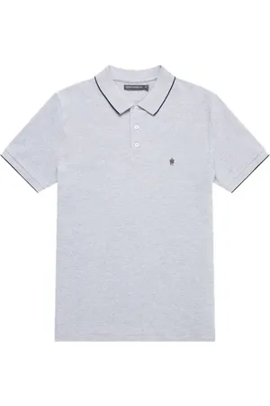 French Connection Single Tipped Pique Polo Lgt Grey Mel/marine