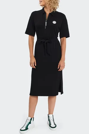 ICODE Black Pique Knit Long Polo-shirt Dress