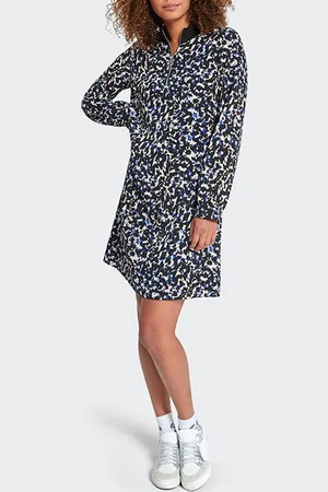 ICODE Black Tachist Print Zip-neck Dress