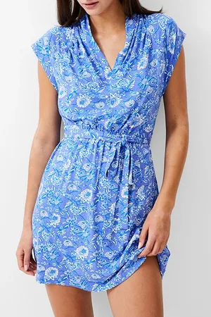 French Connection Cosette Vee S/less Dress Baja Blue / White