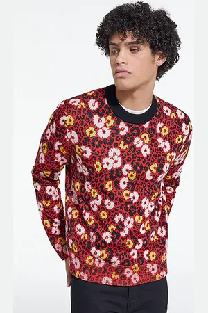 The Kooples Pull Col Rond En Jacquard Fleurie Dark Red
