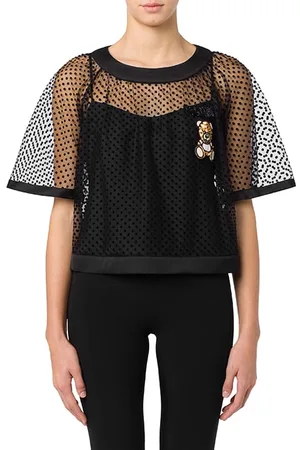Moschino Teddy Embroidery Plumetis Tulle Top Black