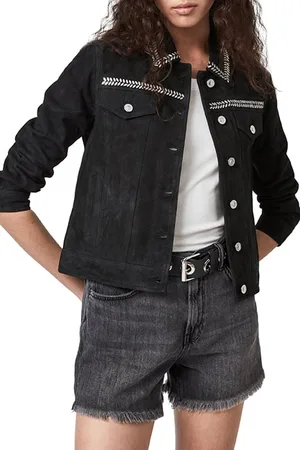 AllSaints Delvy Suede Trucker Washed Black