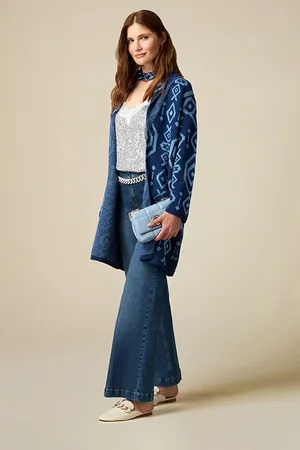 Oltre Eco Friendly Flared Jeans With Jewel Buttons Blue