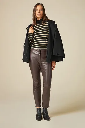 Oltre Leather-effect Skinny Trousers With Chain Detail Natural