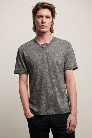 John Varvatos Wooster Regular Fit Ss Vneck With Melang Iron Grey