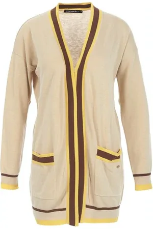 River Woods Long Cardigan Ls Tricolor Str Beige