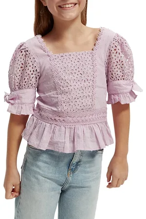 Scotch&Soda Girls Short-sleeved Broderie Anglaise Top Orchid