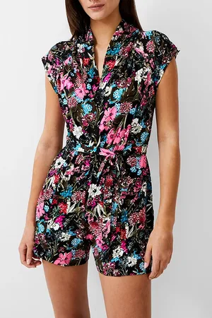 French Connection Blossom Hibiscus Vee Playsuit Black