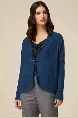 Oltre Cashmere Lurex Blend Cardigan With Brooch Blue