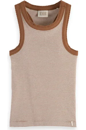 Scotch&Soda Girls Fitted Rib Racer-back Tank-top Coconut White Stripe