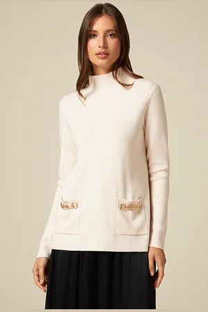 Oltre Turtleneck Sweater With Pockets And Chains White