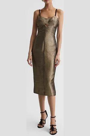 Reiss Mina-metallic Dress Gold