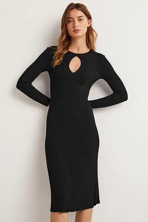 Boden Ribbed Cut Out Dress Blk