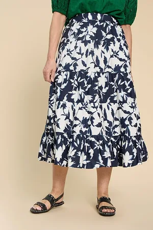White Stuff Mayra Mixed Printed Midi Skirt Navy Printed