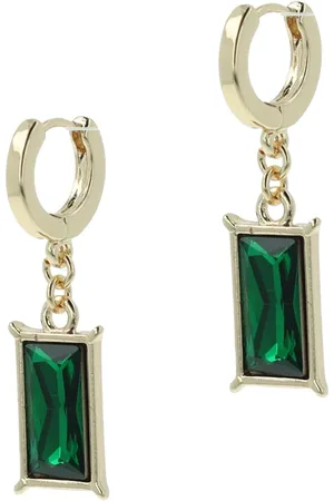 Otazu Green Crystal Dangling Hoops Gold