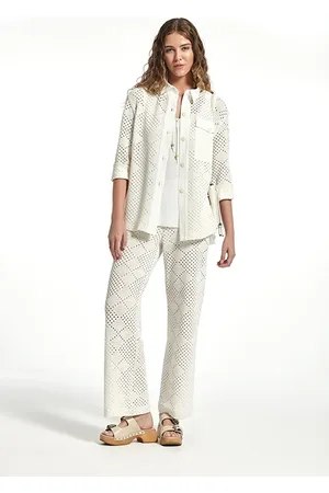 OKY Crochet Effect Knit Biber Overshirt Ecru