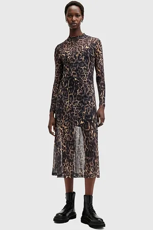 AllSaints Hanna Mesh Dress Jinx Golden Brown