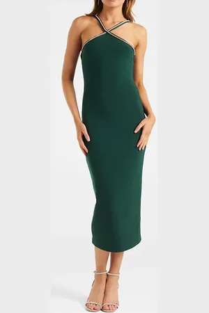 Forever New Cross Neck Trim Body Con Dark Green