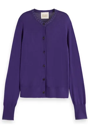 Scotch&Soda Jacquard Trim Crew Neck Cardigan Aubergine