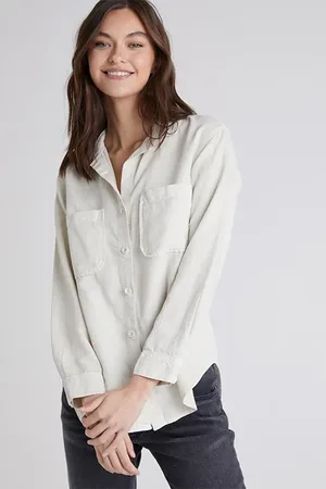 Bella Dahl Long Sleeve Two Pocket Oversized Shirt Whisper Grey