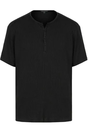 John Varvatos Slim Fit Ss Henley With Burn Out Black