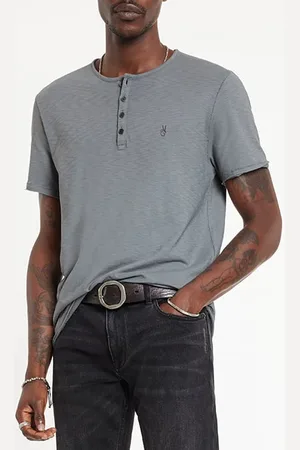 John Varvatos Quincy Ss Slub Henley With Peace Sign Em Med Grey