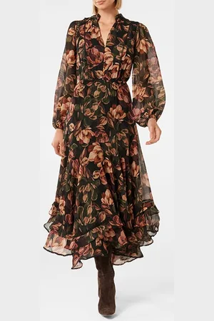Forever New Matiese Button Up Ruffle Midi Wright Floral