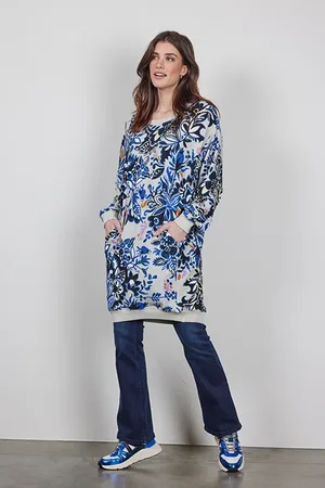 DIDI Sweat Dress Lou Print Light Silver With Blue Flora Fantasy P