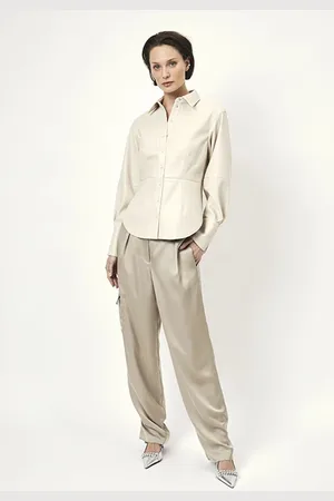 Dante 6 Akira Faux Leather Shirt Chalk