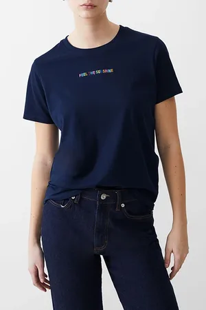 French Connection Sunshine Embroidered Tee Dk Navy