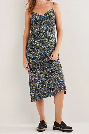 Boden Elena Midi Slip Dress French Navy, Floral Terrace
