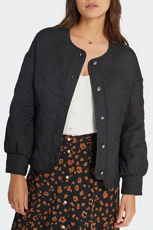 ICODE Black Quilted Plant Fabric Jacket