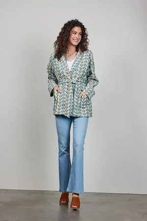 DIDI Kimono Vest Lois Print Granite Green With Troy Print