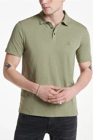 John Varvatos Victor Ss Slub Ctn Polo W Peace Sign Emb Lichen Green