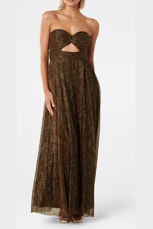 Forever New Andy Strapless Plisse Maxi Dress Bronze