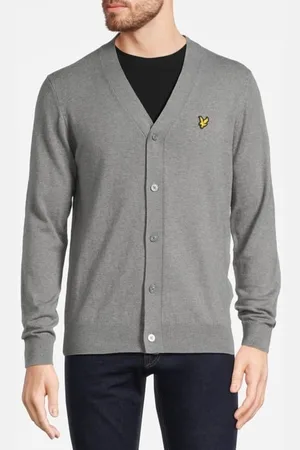 Lyle & Scott Cotton Merino V Neck Cardigan Mid Grey Marl
