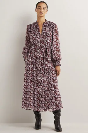 Boden Ruffle Yoke Midi Shirt Dress Prp