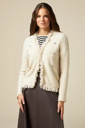 Oltre Knitted Jacket With Jewel Buttons Natural