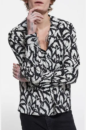 The Kooples Feather Print Shirt Off White / Black